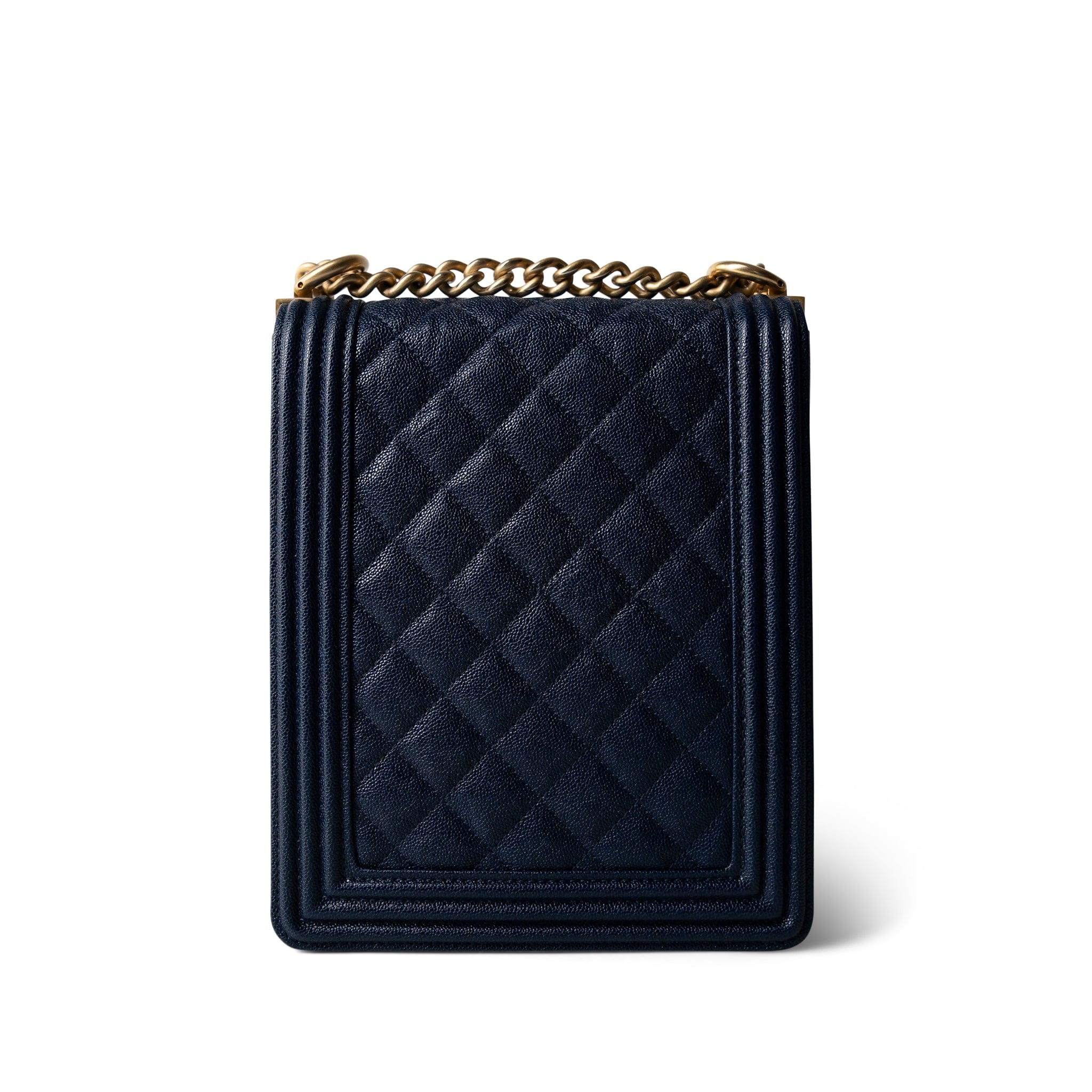 CHANEL Navy Navy Caviar Quilted North South Boy Bag Aged Gold Hardware -Knockoff
