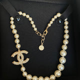 CHANEL Necklace Chanel Graduated Pearl CC Short Necklace Gold -Knockoff
