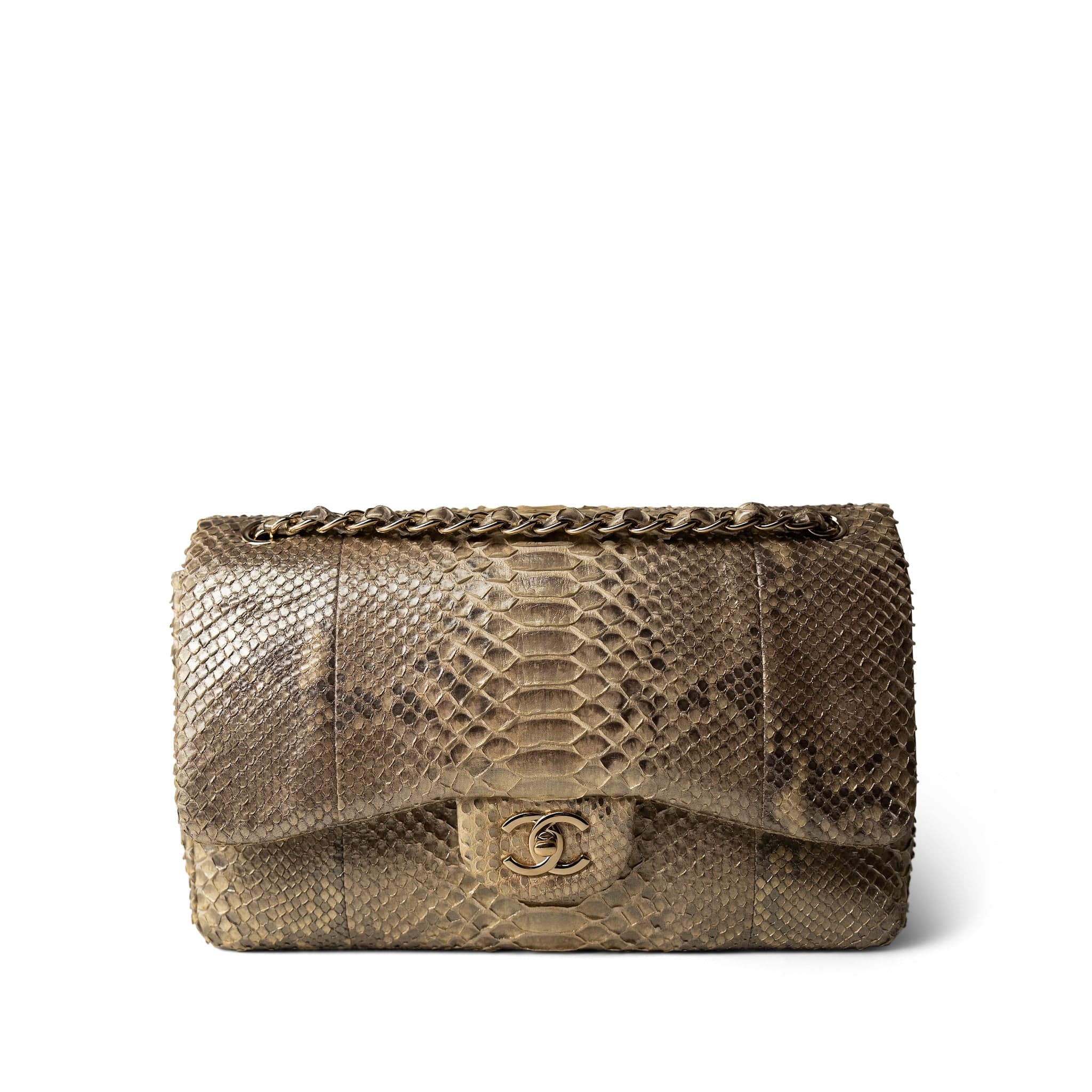 CHANEL Pearl Python Jumbo Classic Flap Light Gold Hardware -Knockoff
