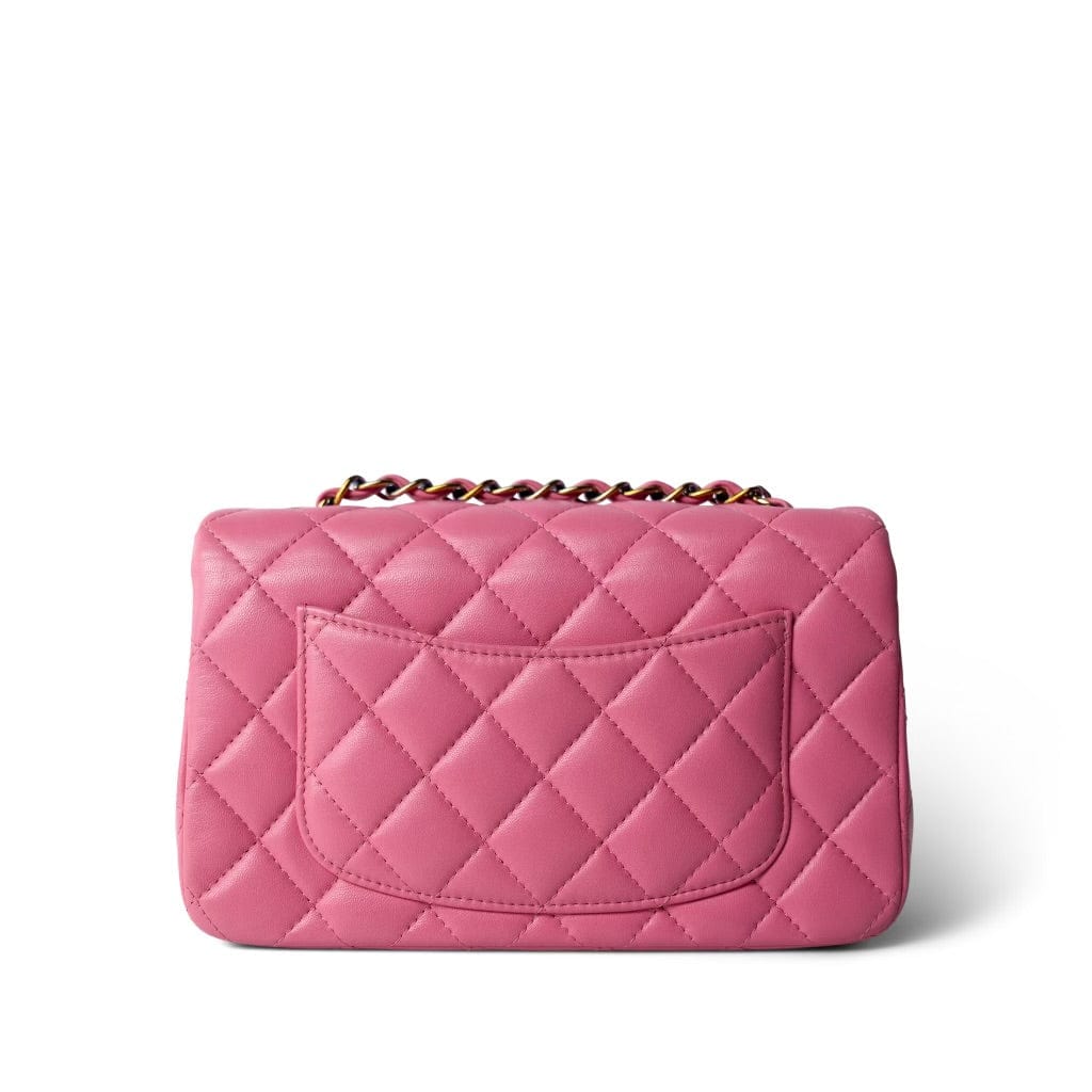 CHANEL Pink 21P Pink Lambskin Quilted Mini Rectangular Flap Rainbow Hardware -Knockoff
