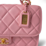 CHANEL Pink 22K Pink Caviar Quilted School Memory Top Handle Flap Aged Gold Hardware -Knockoff
