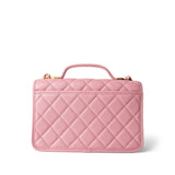 CHANEL Pink 22K Pink Caviar Quilted School Memory Top Handle Flap Aged Gold Hardware -Knockoff
