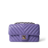 CHANEL Purple 20S Light Purple Lambskin Chevron Mini Rectangular Flap Light Gold Hardware -Knockoff
