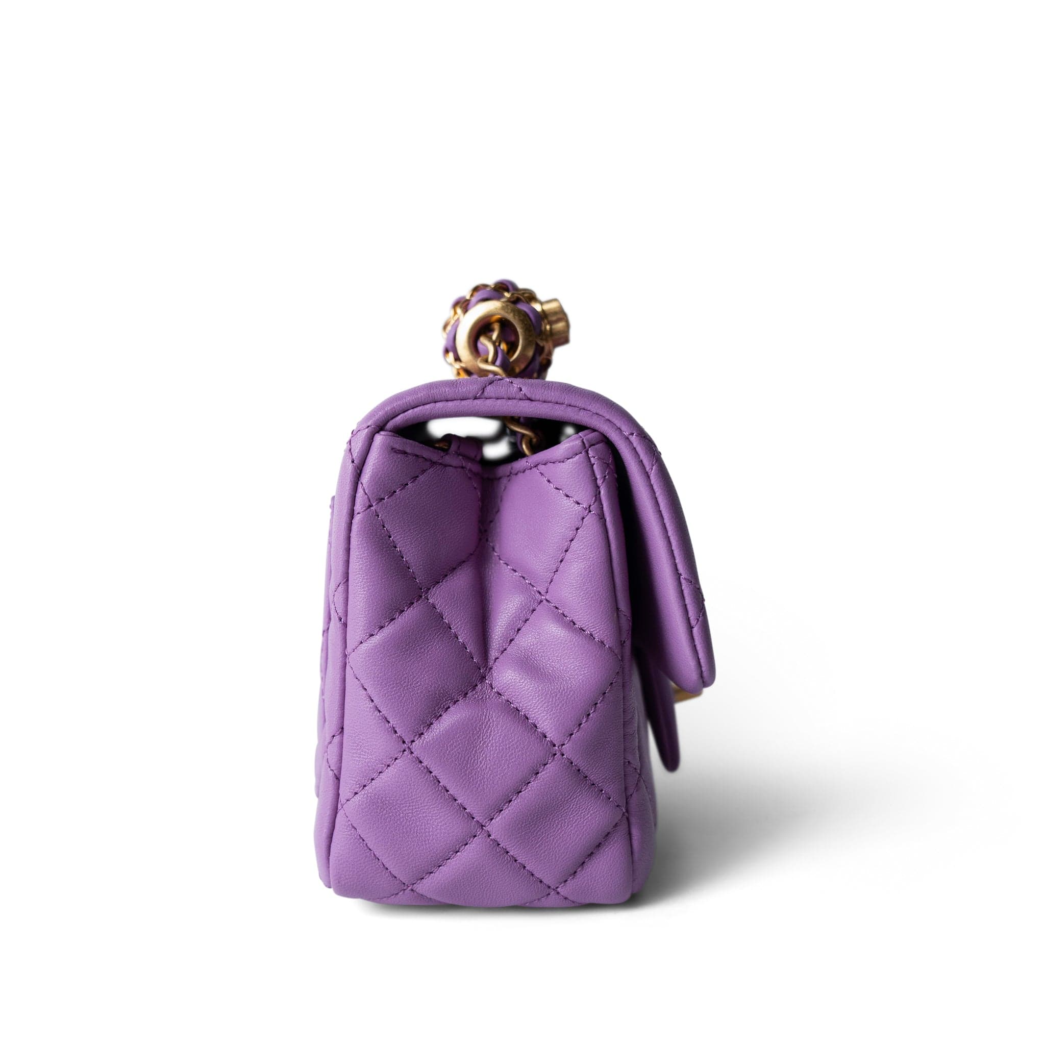 CHANEL Purple Purple Lambskin Quilted Pearl Crush Mini Square Aged Gold Hardware -Knockoff
