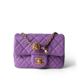 CHANEL Purple Purple Lambskin Quilted Pearl Crush Mini Square Aged Gold Hardware -Knockoff
