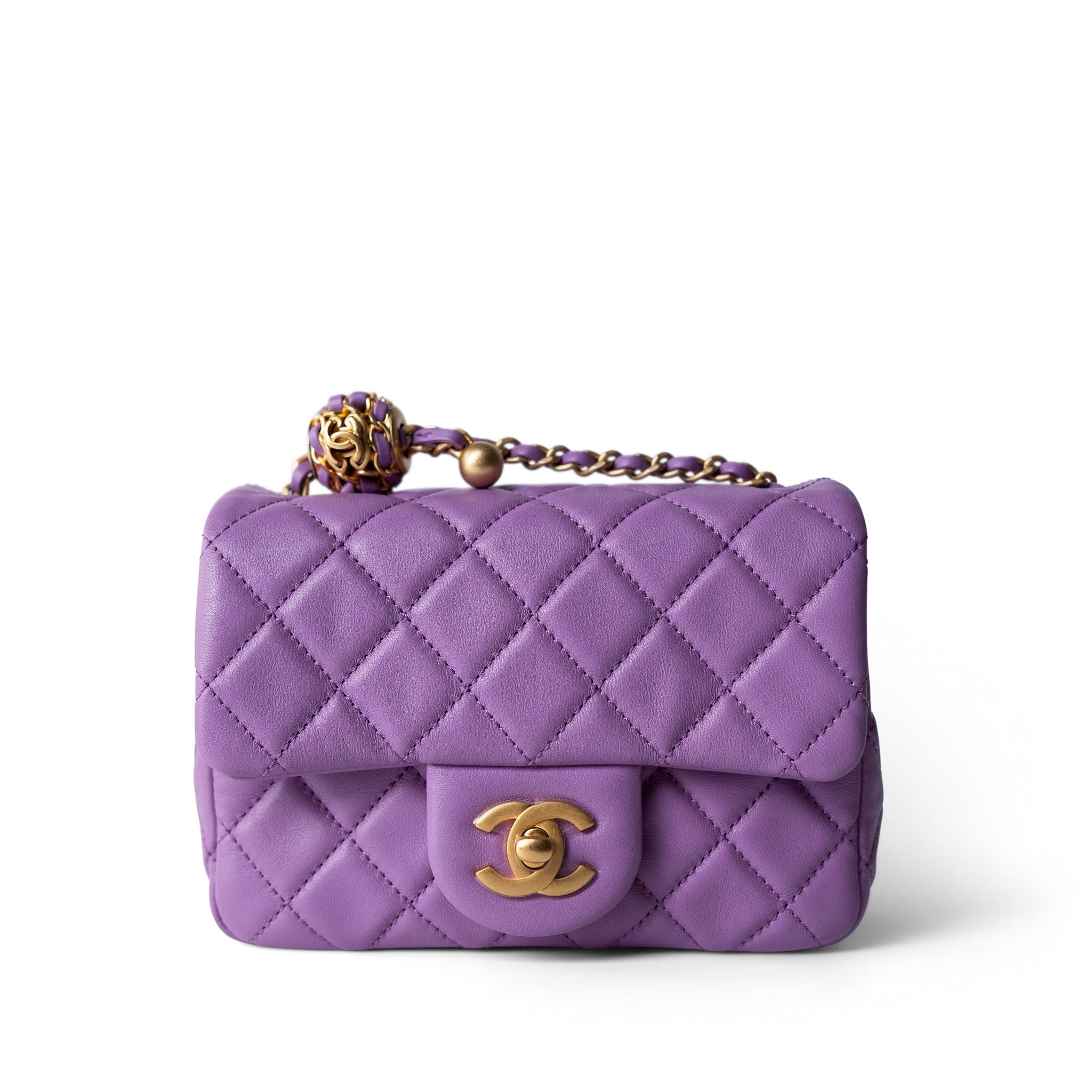 CHANEL Purple Purple Lambskin Quilted Pearl Crush Mini Square Aged Gold Hardware -Knockoff
