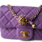 CHANEL Purple Purple Lambskin Quilted Pearl Crush Mini Square Aged Gold Hardware -Knockoff
