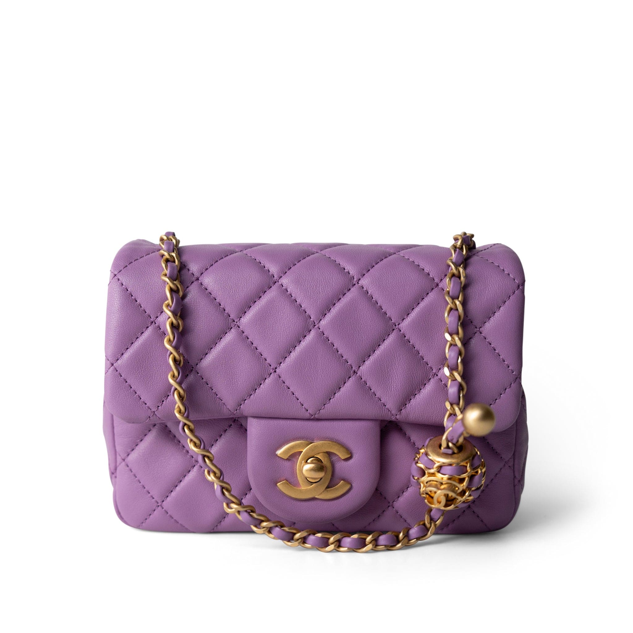 CHANEL Purple Purple Lambskin Quilted Pearl Crush Mini Square Aged Gold Hardware -Knockoff
