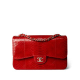 CHANEL Red Red Python Jumbo Classic Flap Light Gold Hardware -Knockoff
