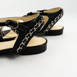 CHANEL Sandals CC Black Leather Silver Chain Embellished Sandals - size 36 / 5.5 US -Knockoff
