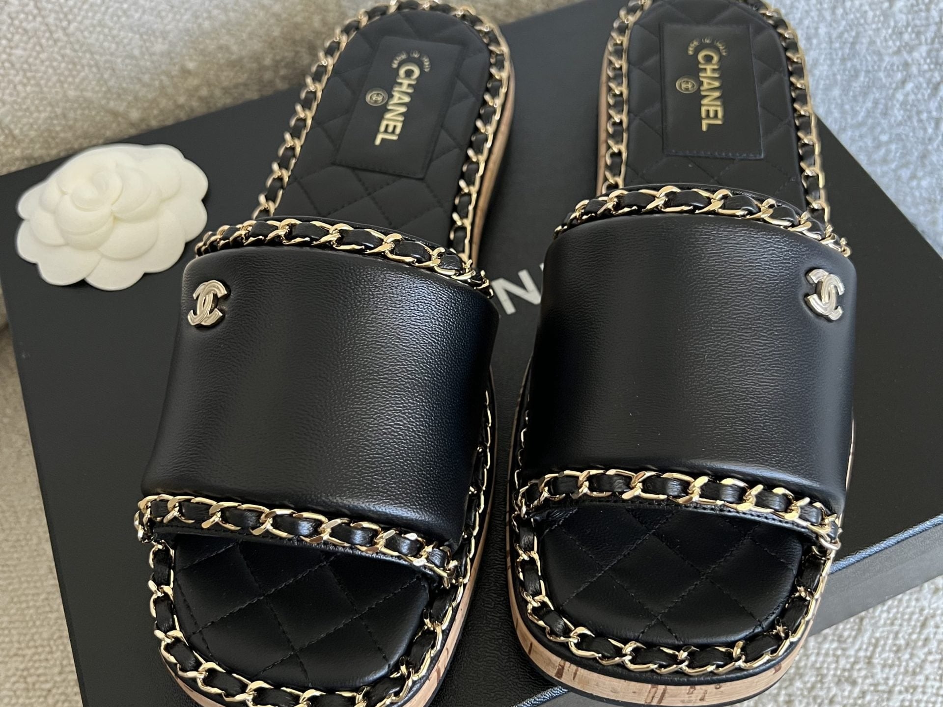 CHANEL Sandals Chanel CC Espadrille Slip On Sandals Black - 39 -Knockoff
