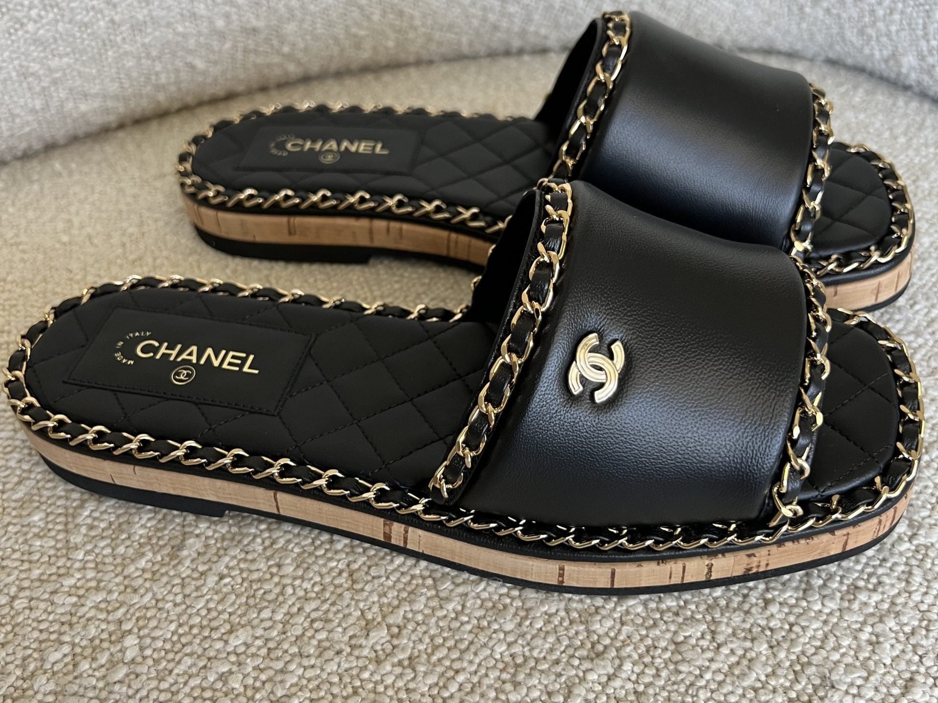 CHANEL Sandals Chanel CC Espadrille Slip On Sandals Black - 39 -Knockoff
