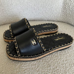 CHANEL Sandals Chanel CC Espadrille Slip On Sandals Black - 39 -Knockoff
