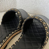 CHANEL Sandals Chanel CC Espadrille Slip On Sandals Black - 39 -Knockoff
