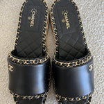 CHANEL Sandals Chanel CC Espadrille Slip On Sandals Black - 39 -Knockoff
