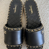 CHANEL Sandals Chanel CC Espadrille Slip On Sandals Black - 39 -Knockoff
