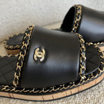 CHANEL Sandals Chanel CC Espadrille Slip On Sandals Black - 39 -Knockoff
