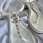 CHANEL Sandals White Chanel White Quilted Leather Sandals - 38 1/2 -Knockoff
