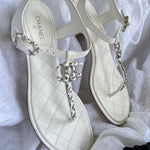 CHANEL Sandals White Chanel White Quilted Leather Sandals - 38 1/2 -Knockoff
