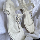 CHANEL Sandals White Chanel White Quilted Leather Sandals - 38 1/2 -Knockoff
