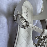 CHANEL Sandals White Chanel White Quilted Leather Sandals - 38 1/2 -Knockoff
