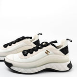 CHANEL Sneakers White Chanel Fabric Calfskin Suede CC Sneakers White ( Size 39.5) -Knockoff
