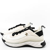 CHANEL Sneakers White Chanel Fabric Calfskin Suede CC Sneakers White ( Size 39.5) -Knockoff
