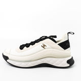 CHANEL Sneakers White Chanel Fabric Calfskin Suede CC Sneakers White ( Size 39.5) -Knockoff
