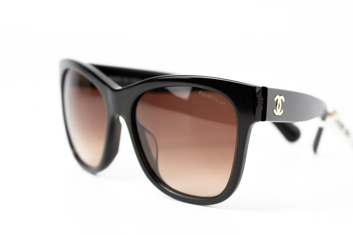 CHANEL Sunglasses Black Dark Brown CC Sunglasses 5380-A -Knockoff
