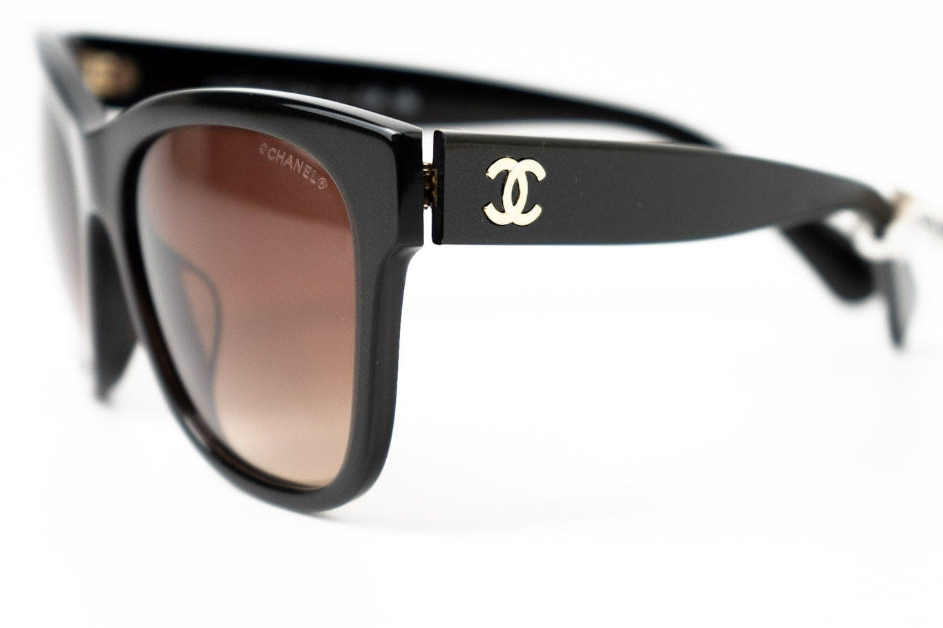 CHANEL Sunglasses Black Dark Brown CC Sunglasses 5380-A -Knockoff
