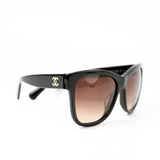 CHANEL Sunglasses Black Dark Brown CC Sunglasses 5380-A -Knockoff
