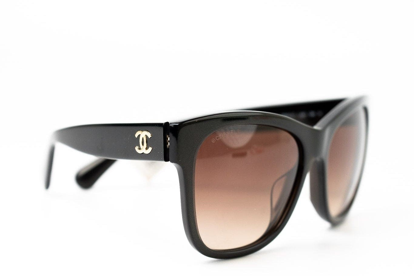 CHANEL Sunglasses Black Dark Brown CC Sunglasses 5380-A -Knockoff
