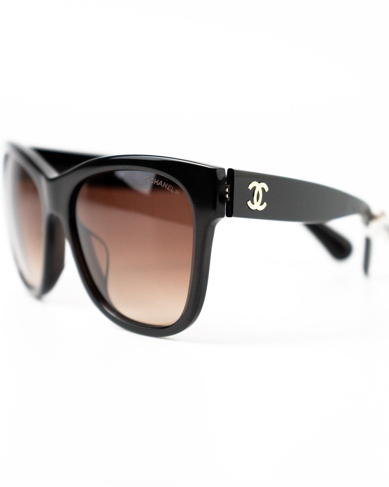 CHANEL Sunglasses Black Dark Brown CC Sunglasses 5380-A -Knockoff
