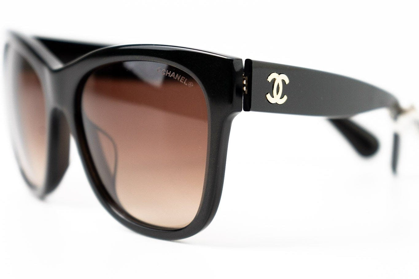 CHANEL Sunglasses Black Dark Brown CC Sunglasses 5380-A -Knockoff
