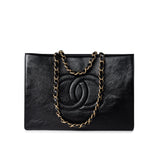 CHANEL Tote 20A Large Black Leather Shopping Tote Antique Gold Hardware -Knockoff
