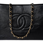 CHANEL Tote 20A Large Black Leather Shopping Tote Antique Gold Hardware -Knockoff
