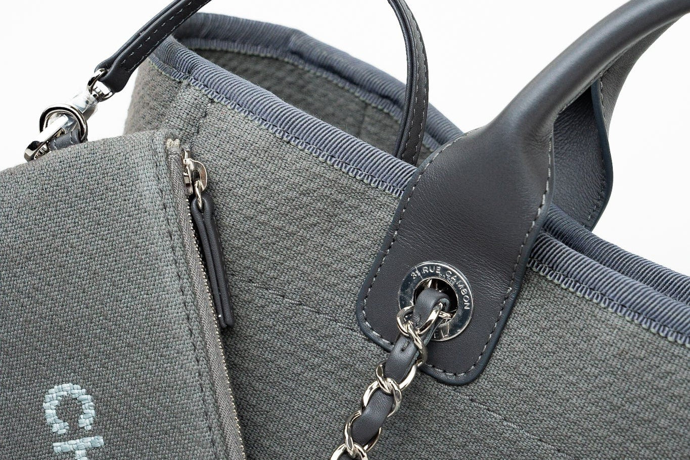 CHANEL Tote 22A Grey Deauville Shopping Tote Small Silver Hardware -Knockoff
