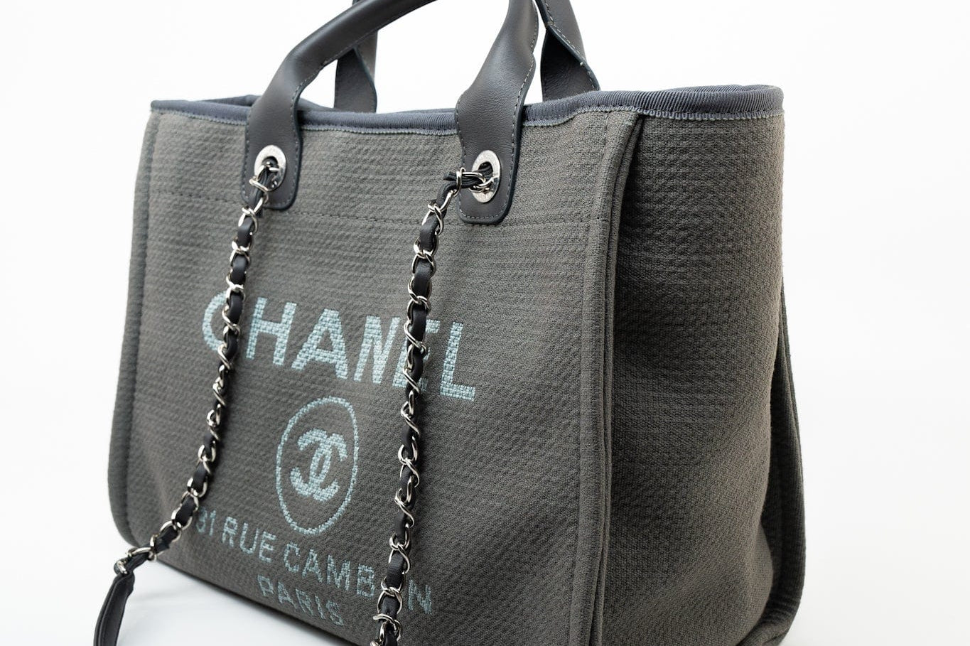 CHANEL Tote 22A Grey Deauville Shopping Tote Small Silver Hardware -Knockoff
