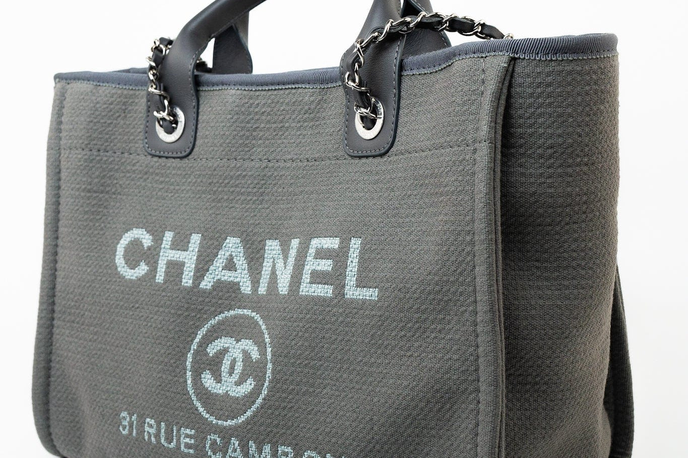 CHANEL Tote 22A Grey Deauville Shopping Tote Small Silver Hardware -Knockoff
