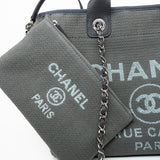 CHANEL Tote 22A Grey Deauville Shopping Tote Small Silver Hardware -Knockoff
