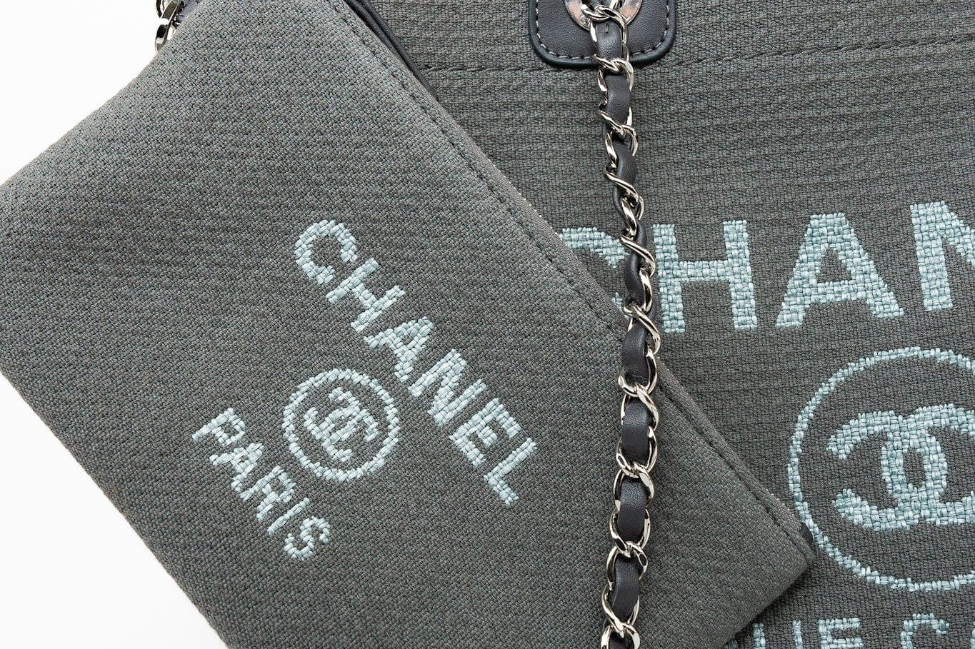 CHANEL Tote 22A Grey Deauville Shopping Tote Small Silver Hardware -Knockoff
