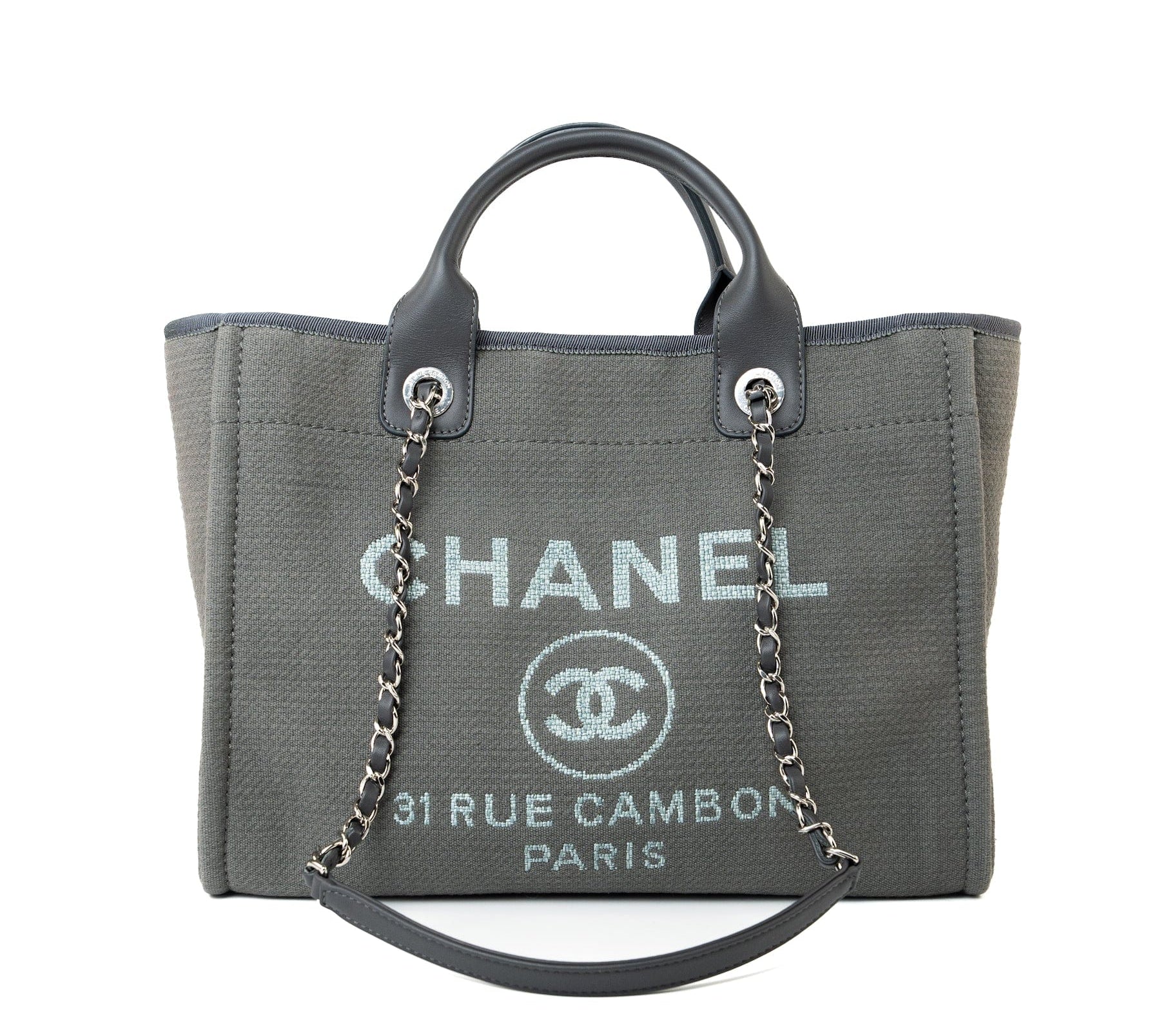 CHANEL Tote 22A Grey Deauville Shopping Tote Small Silver Hardware -Knockoff
