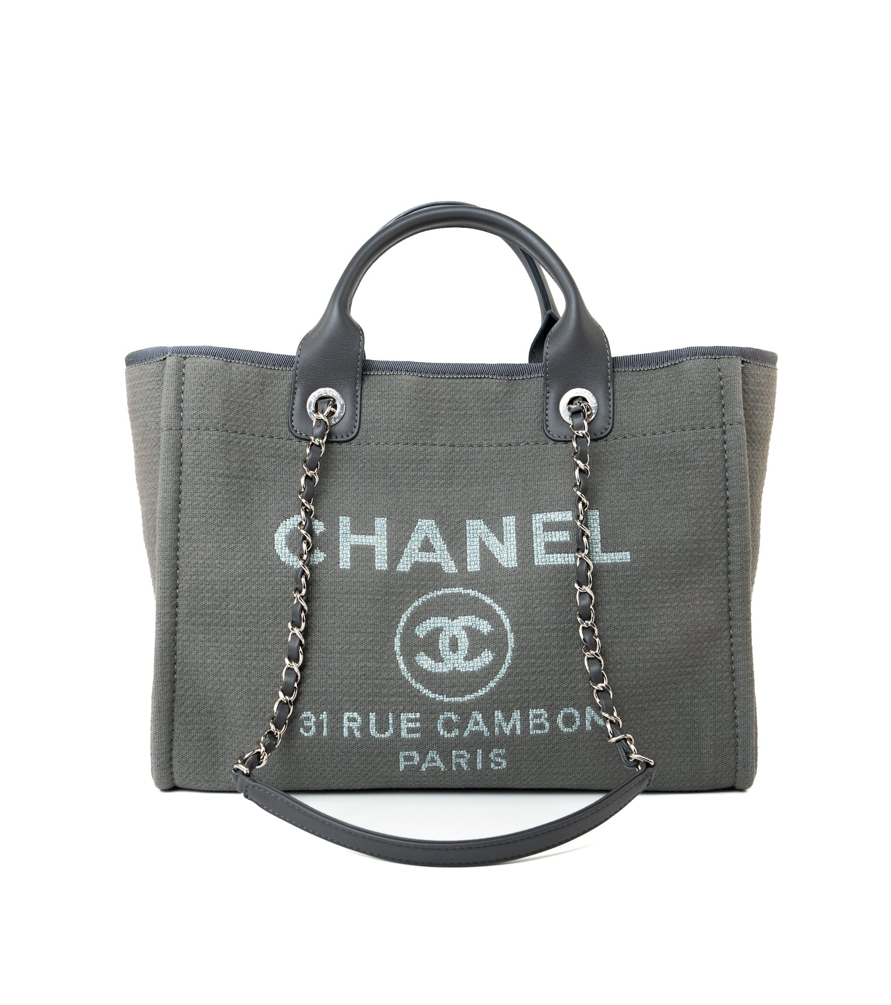 CHANEL Tote 22A Grey Deauville Shopping Tote Small Silver Hardware -Knockoff
