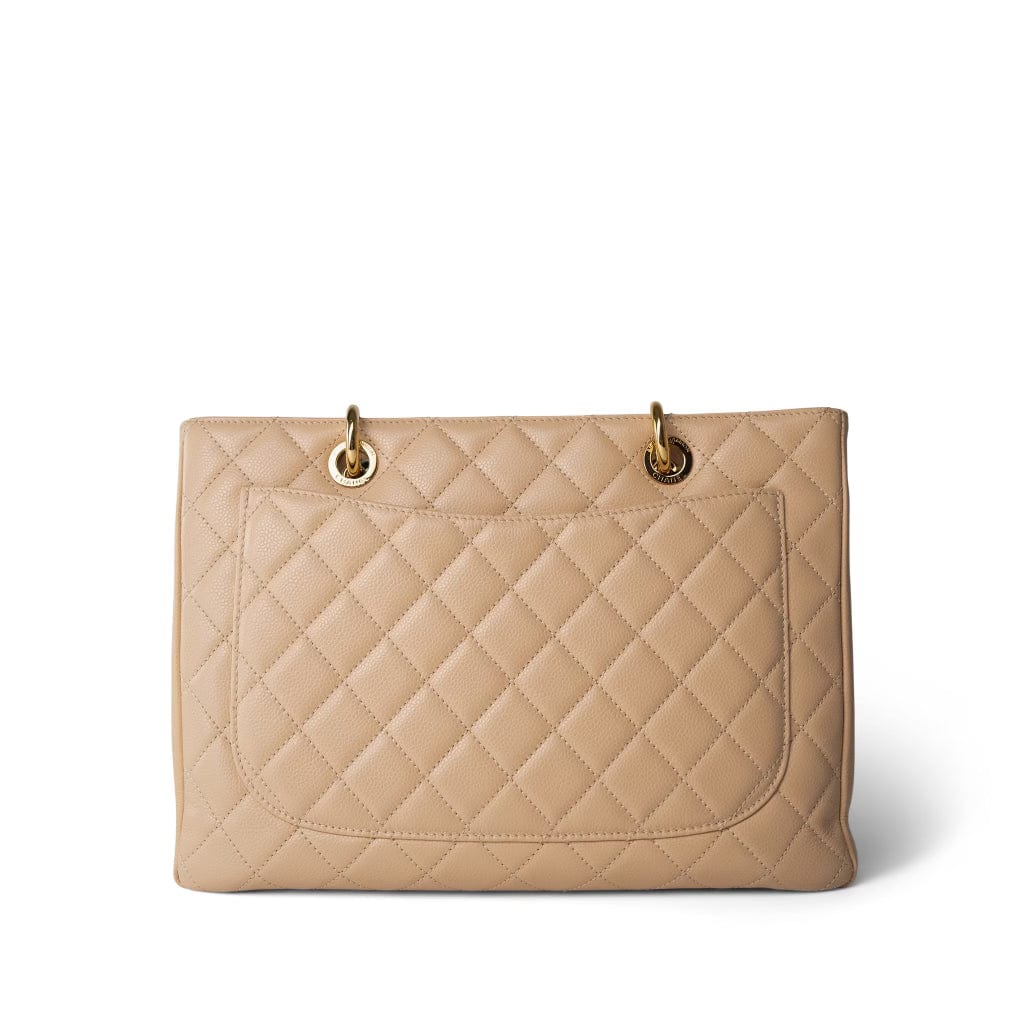 CHANEL Tote Beige Beige Clair Caviar Quilted Grand Shopper Tote (GST) Gold Hardware -Knockoff
