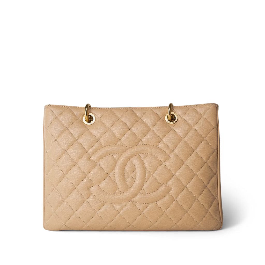 CHANEL Tote Beige Beige Clair Caviar Quilted Grand Shopper Tote (GST) Gold Hardware -Knockoff
