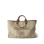 CHANEL Tote Beige Striped Mixed Fibers Large Deauville Tote Beige / Brown -Knockoff
