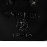 CHANEL Tote Black Black Canvas Pearl Medium Deauville Tote Silver Hardware -Knockoff
