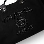 CHANEL Tote Black Black Canvas Pearl Medium Deauville Tote Silver Hardware -Knockoff
