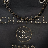 CHANEL Tote Black Caviar Studded Deauville Tote Medium/ Large Light Gold Hardware -Knockoff
