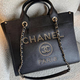 CHANEL Tote Chanel 20P Small/ Medium Deauville Shopping Tote Studded LGHW -Knockoff
